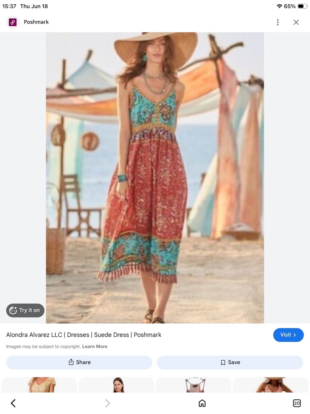 Sundance Bohemian Floral Red and Teal Elastic back Women’s Sun Dress size M